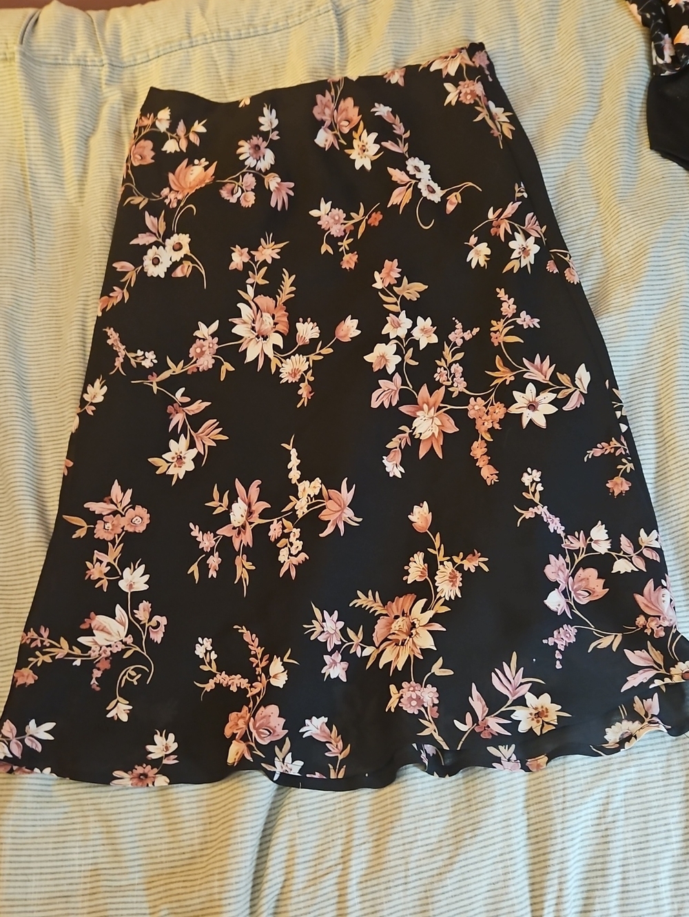 Black Floral A-Line Skirt with Pink Blooms - Women's